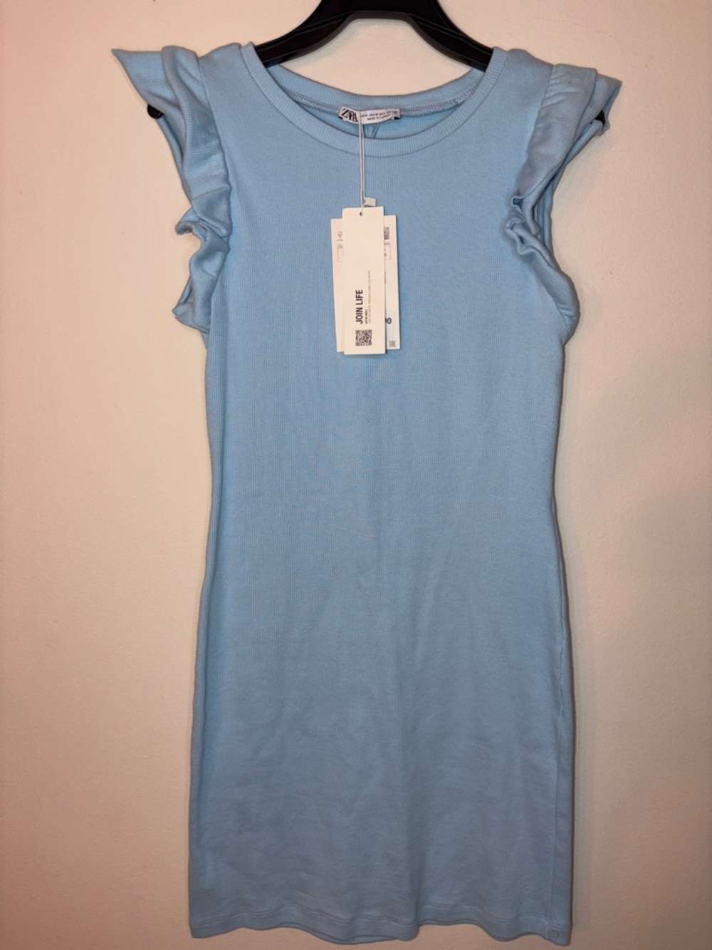 Zara Light Blue Flutter Sleeve Mini Dress - Picture 2 of 4